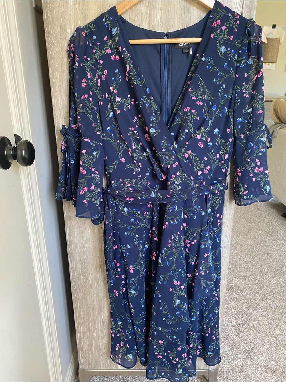 DKNY Navy Floral Wrap Dress